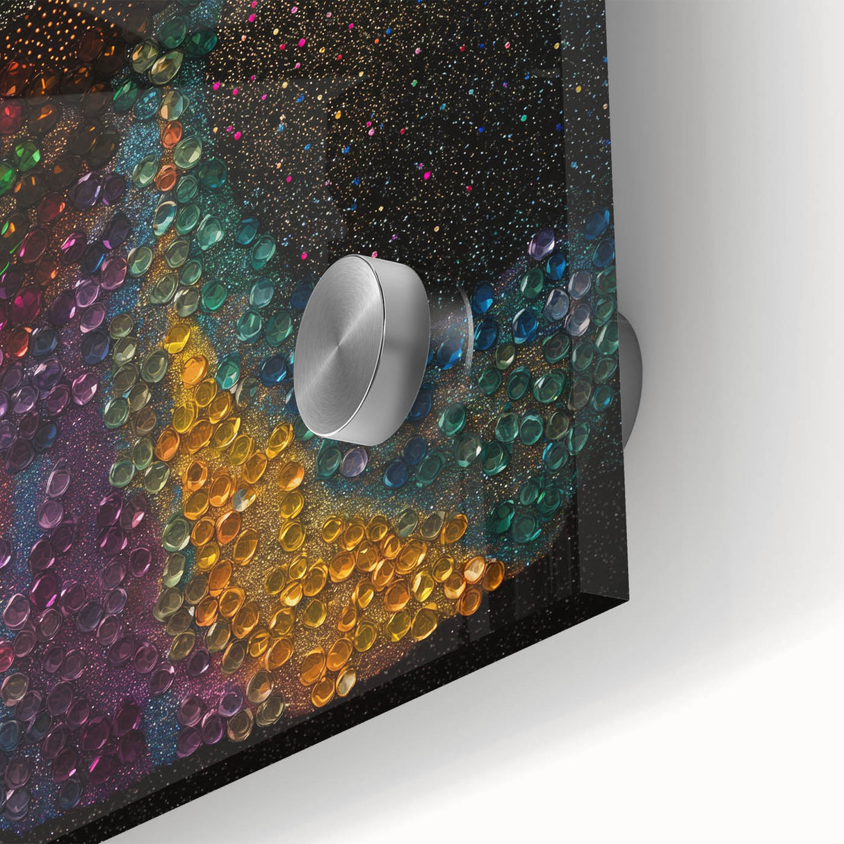 Vibrant abstract figurative wall art print on acrylic glass, showcasing bold colors and intricate patterns, perfect for modern home decor.