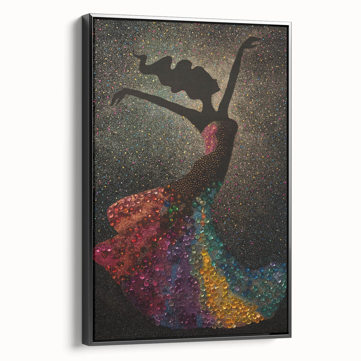 Framed abstract figurative wall art in black, showcasing elegant design elements, displayed in a modern setting, perfect for enhancing contemporary decor.