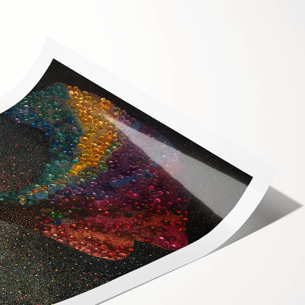 Abstract figurative wall art print showcasing vibrant colors and dynamic shapes, rolled and ready for display, emphasizing modern artistic expression.