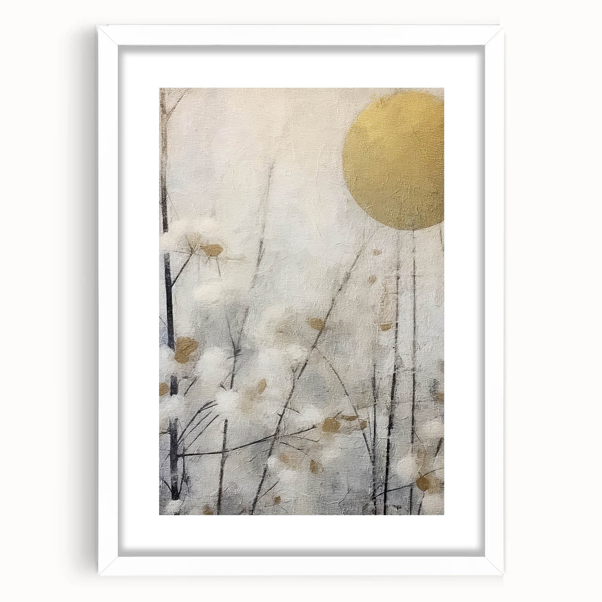 Abstract floral wall art featuring vibrant colors and intricate designs, presented in a sleek white frame with a mat, perfect for enhancing modern interior decor.