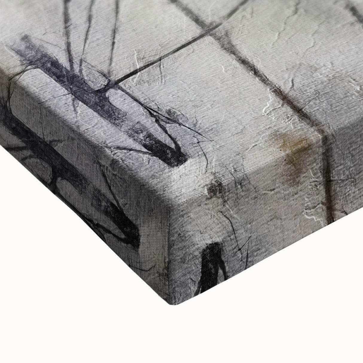 Close-up view of vibrant abstract floral wall art on stretched canvas, showcasing intricate details and rich colors, perfect for modern home decor.