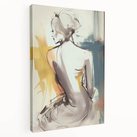 Abstract figurative wall art displayed on stretched canvas, showcasing vibrant colors and dynamic shapes, ideal for modern home decor and artistic enhancement.