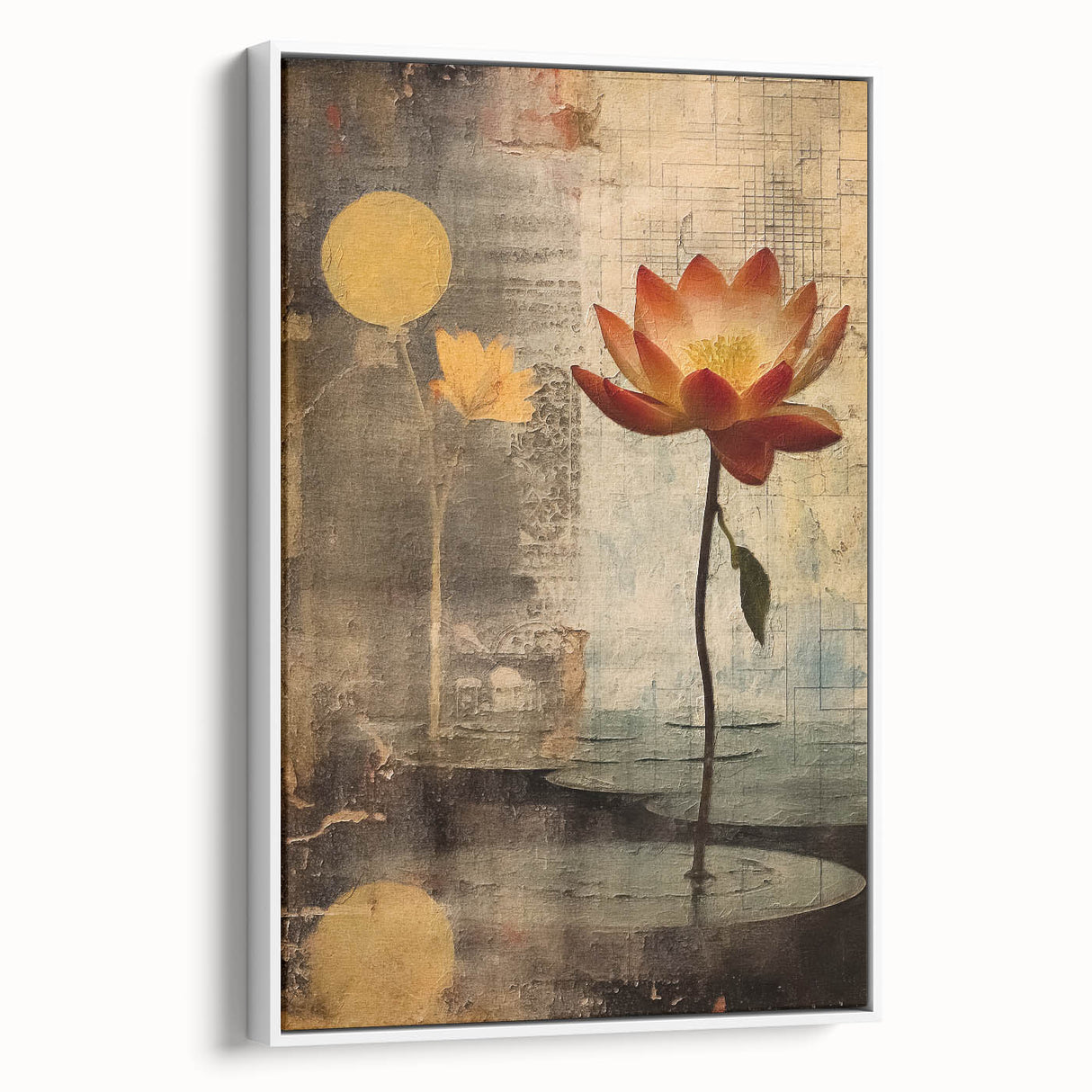 Framed abstract florals wall art featuring vibrant colors and intricate designs, showcased from a white side view, perfect for modern home decor.
