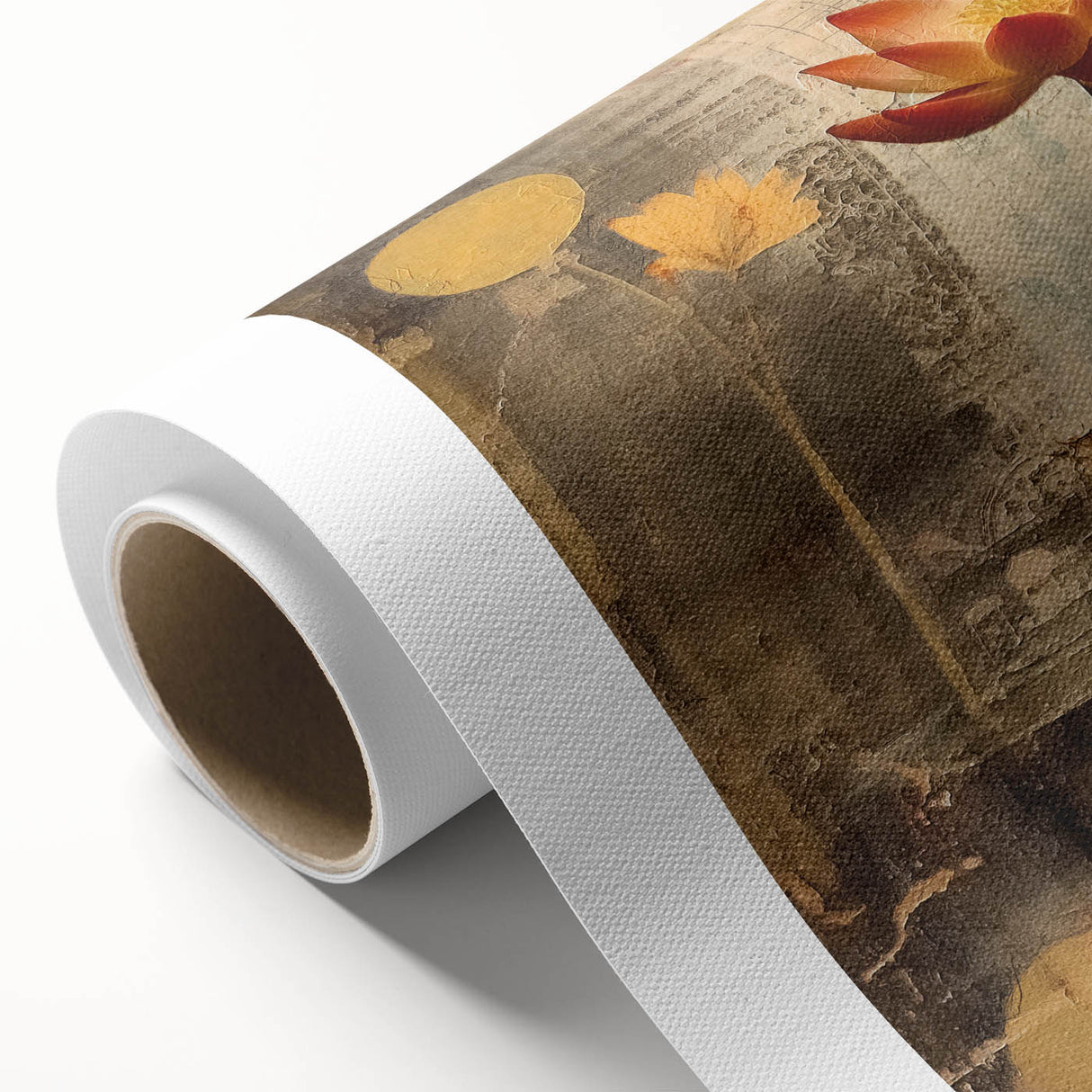 Abstract floral wall art on rolled canvas showcasing vibrant colors and intricate designs, ideal for home decor. Packaged securely in a durable tube for delivery.