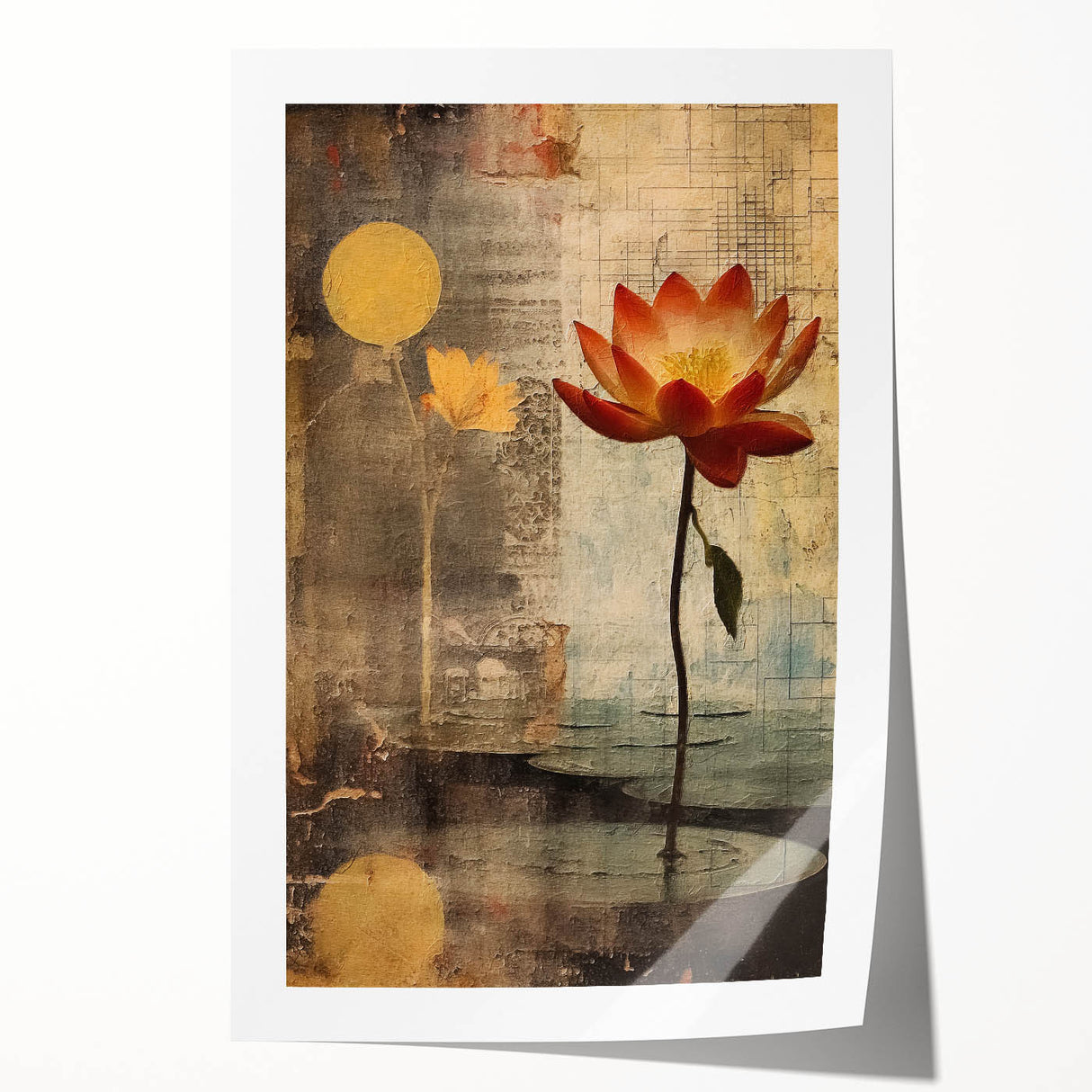 Abstract floral wall art print showcasing vibrant colors and fluid shapes, elegantly rolled and ready for display, perfect for modern home decor.