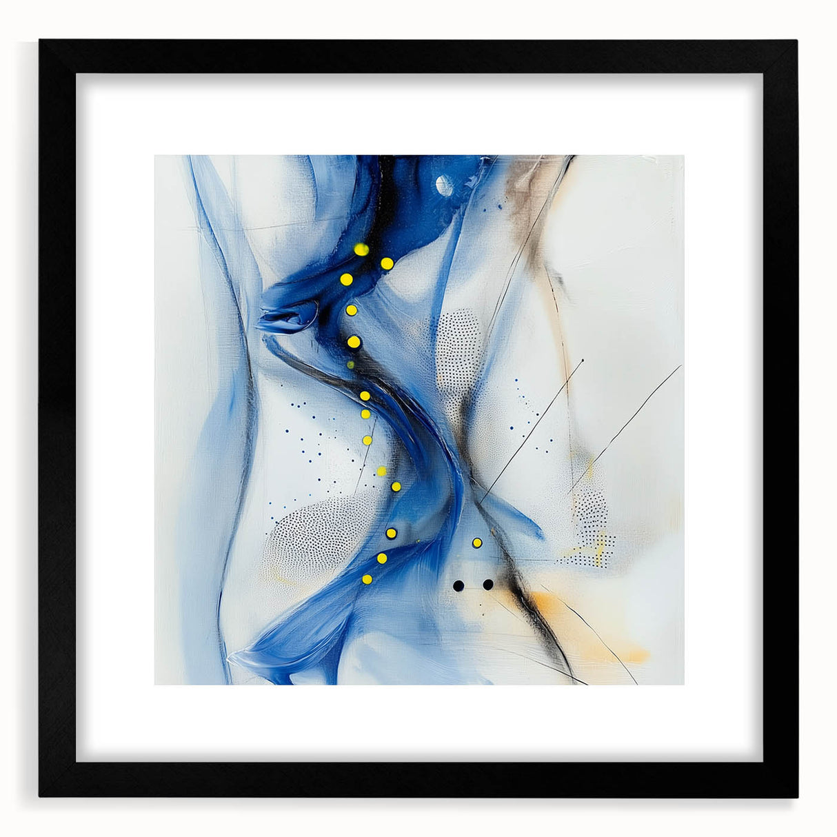 Abstract Fluid Canvas Art – Blue Stream with Yellow Accents