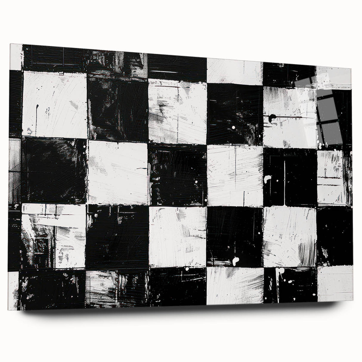 Rolled Canvas Bedroom Art – Black & White Checkered Wall Print