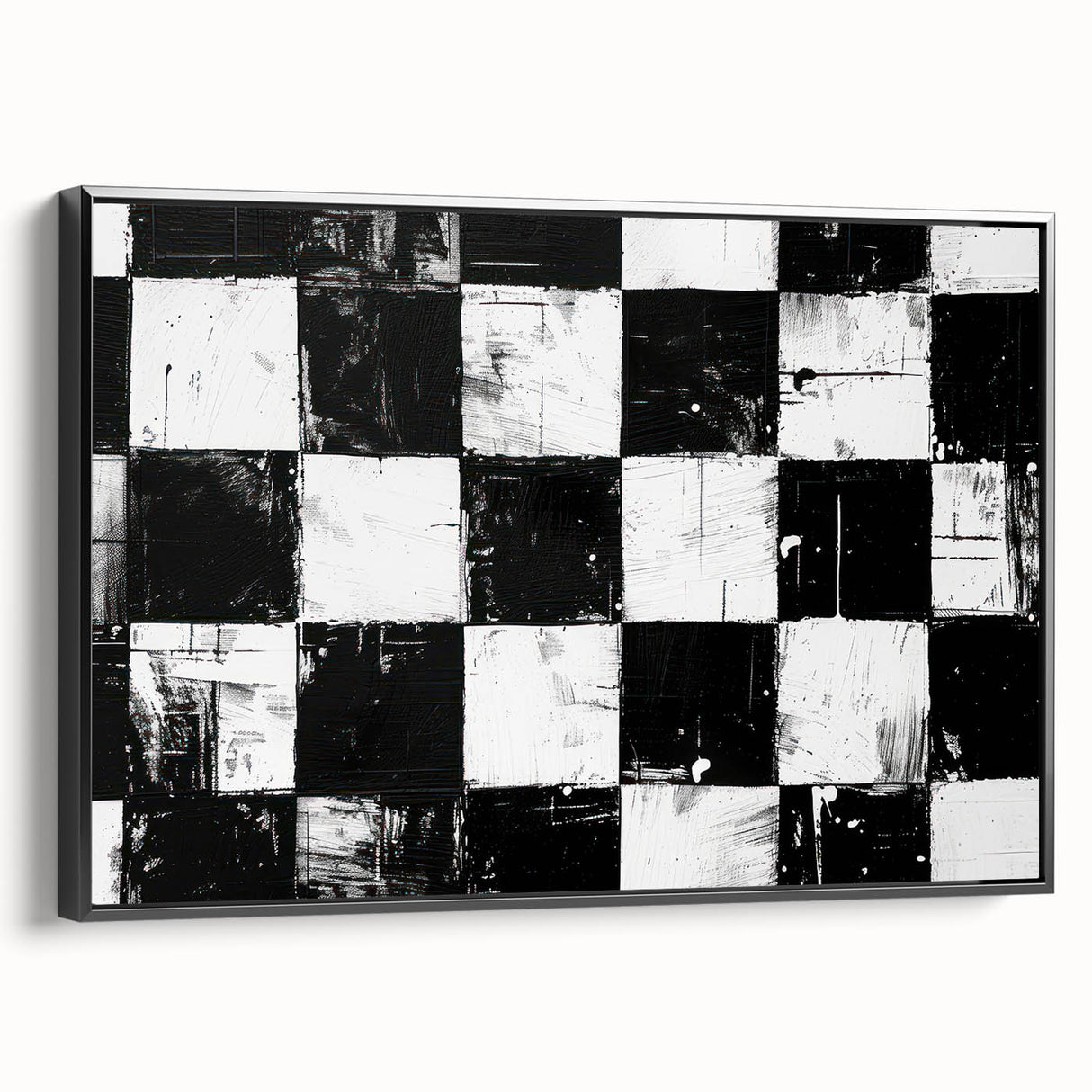 Rolled Canvas Bedroom Art – Black & White Checkered Wall Print