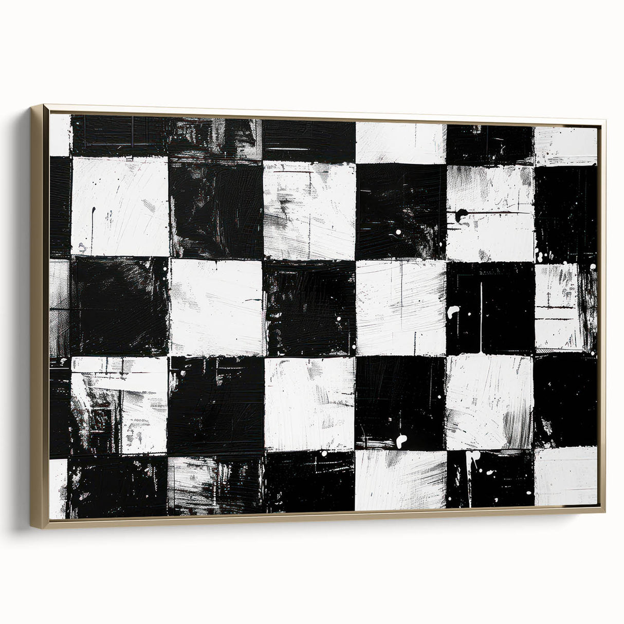 Rolled Canvas Bedroom Art – Black & White Checkered Wall Print