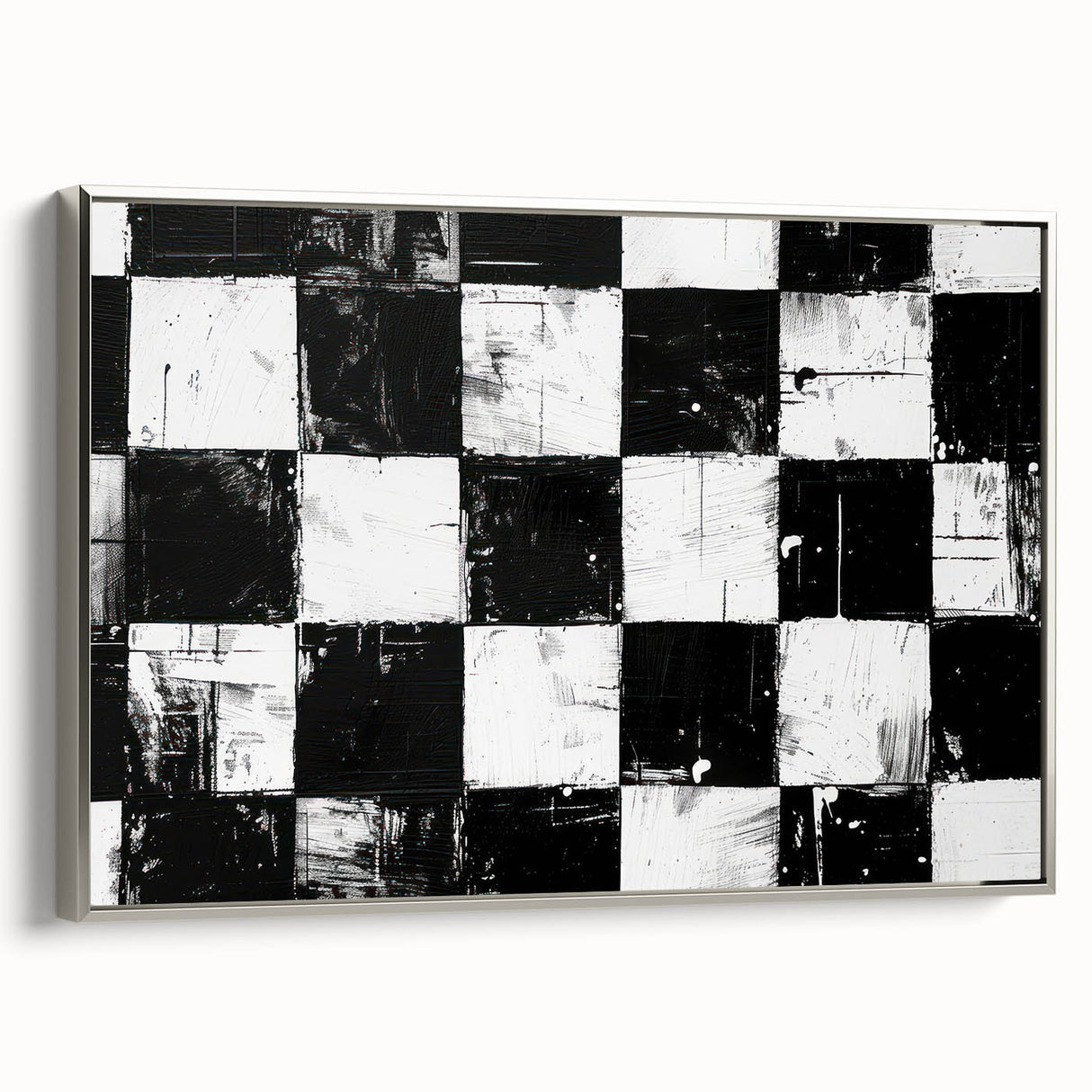 Rolled Canvas Bedroom Art – Black & White Checkered Wall Print