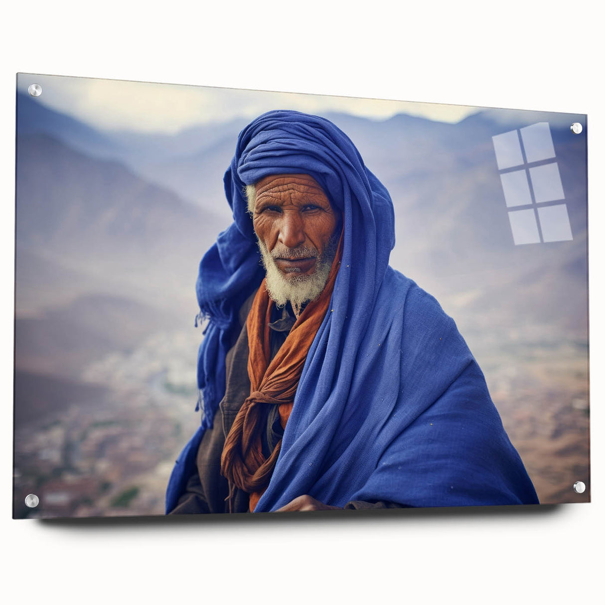 Acrylic print of a Mali landscape with earthy tones, ideal for dining room decor.