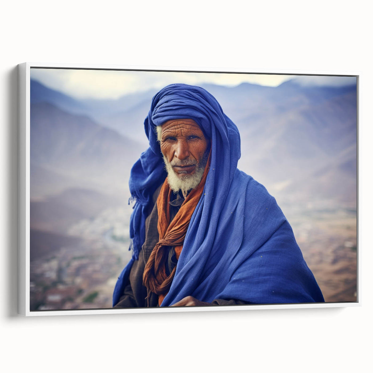 Framed canvas landscape art painting depicting a colorful Mali scenery, ideal for adding a vintage touch to a living room.