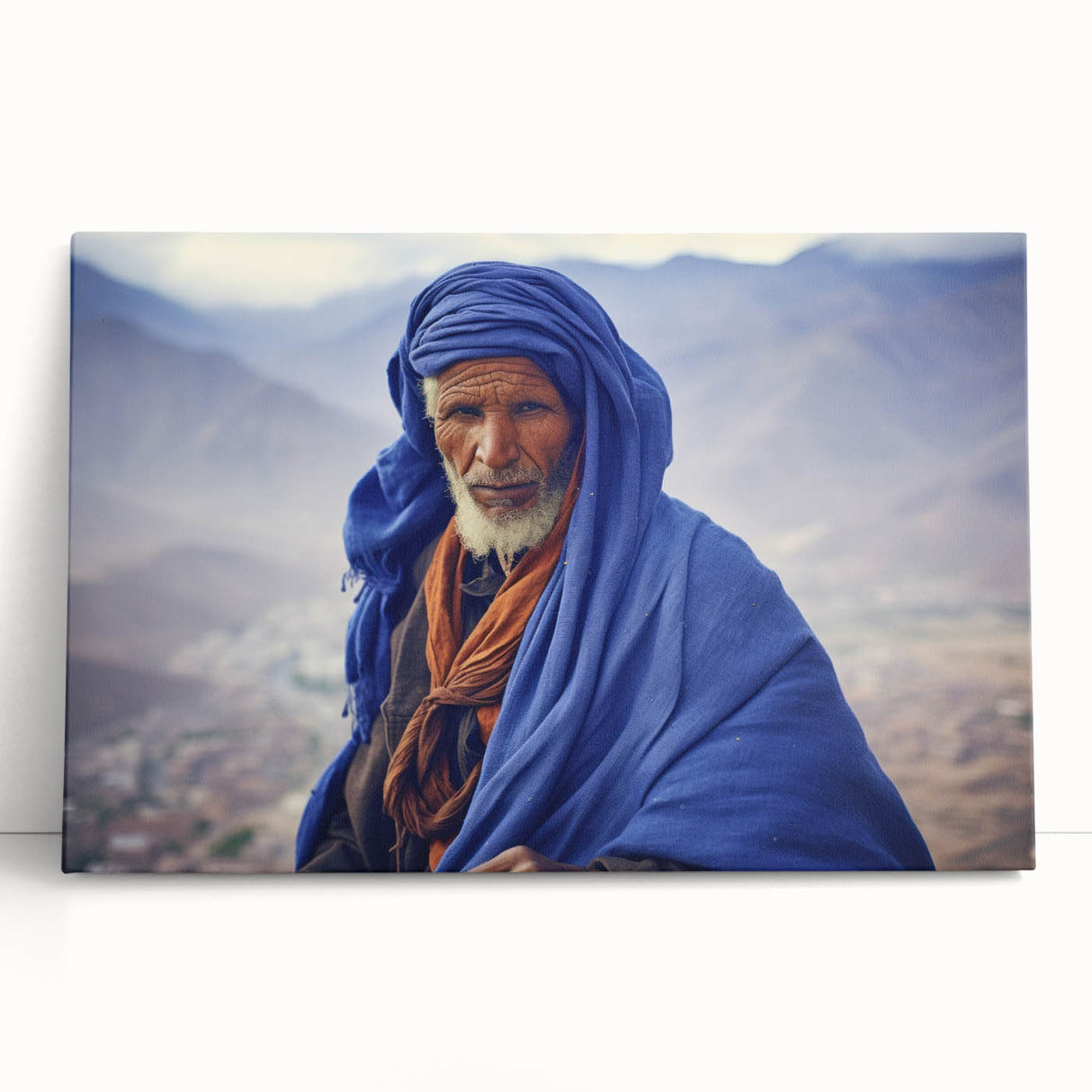 A large black and white stretched canvas depicting a scenic view of Mali, ideal for kitchen wall art or bedroom ambiance.