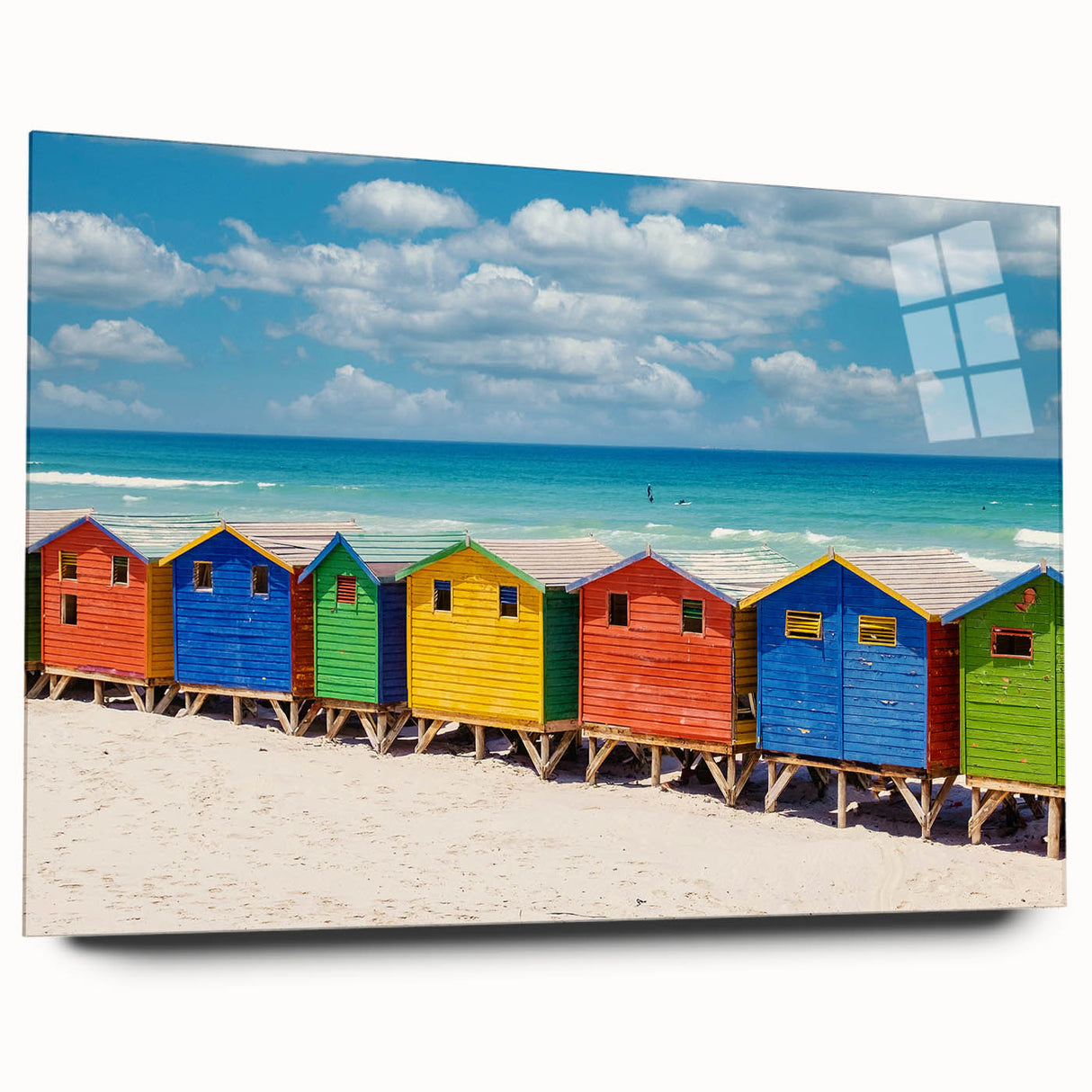 Large abstract wall art depicting the African savannah in muted earth tones on acrylic glass.