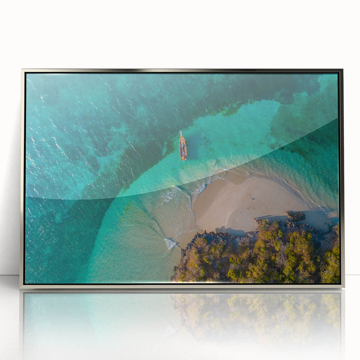 Framed acrylic print of Tanzanian scenery in muted earth tones, ideal for modern art wall decor.