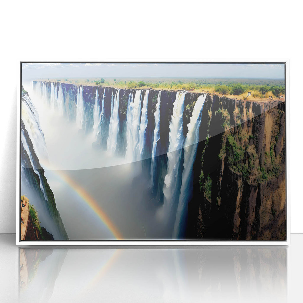 Acrylic print of African scenery in Zambia with a white frame, featuring art deco style.