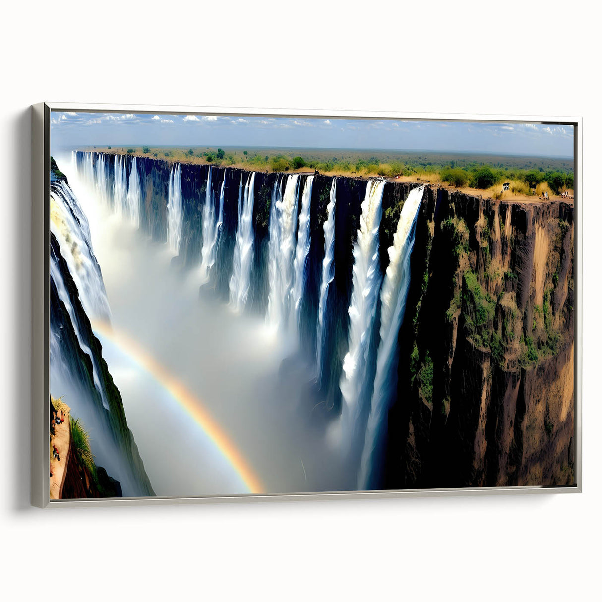 Landscape art painting of a vibrant Zambian scenery on a framed canvas, ideal for adding color to a monochrome room decor.