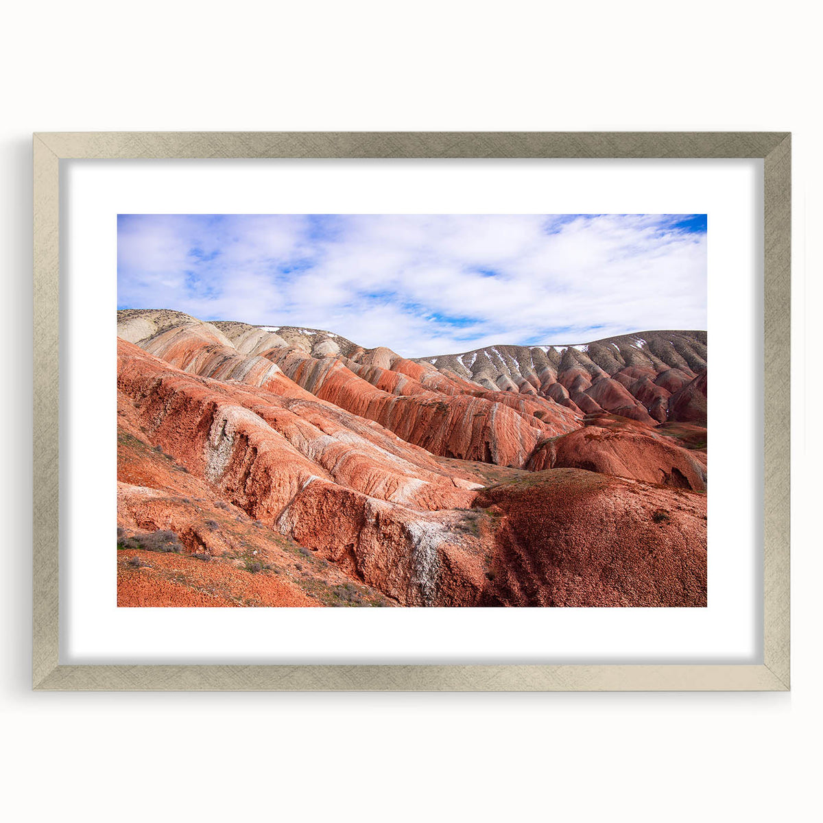 Textured abstract art print depicting a serene Azerbaijani landscape in muted earth tones, ideal for bedroom art.