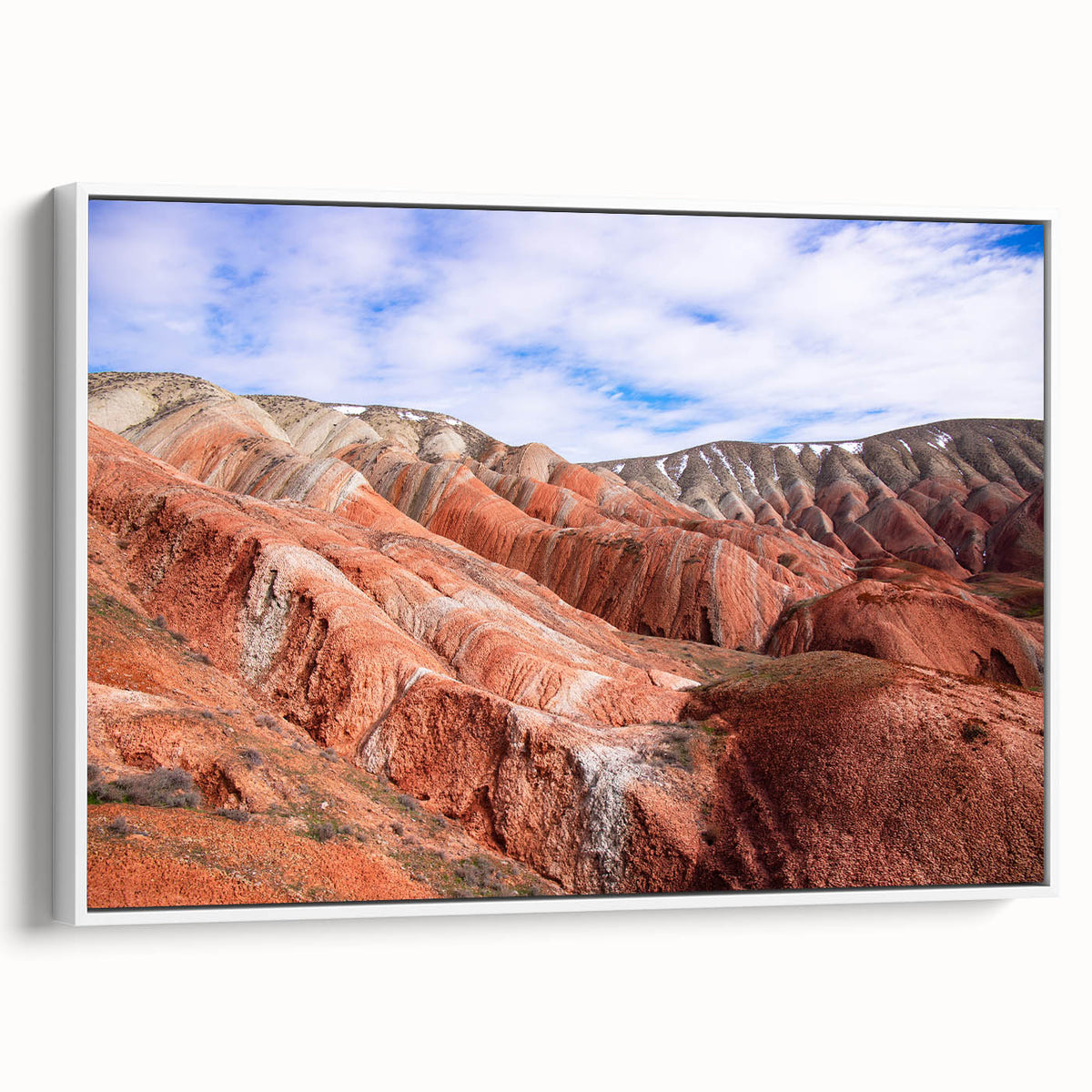Vintage poster art of a scenic Azerbaijan landscape on a framed canvas, featuring colorful art with black accents.