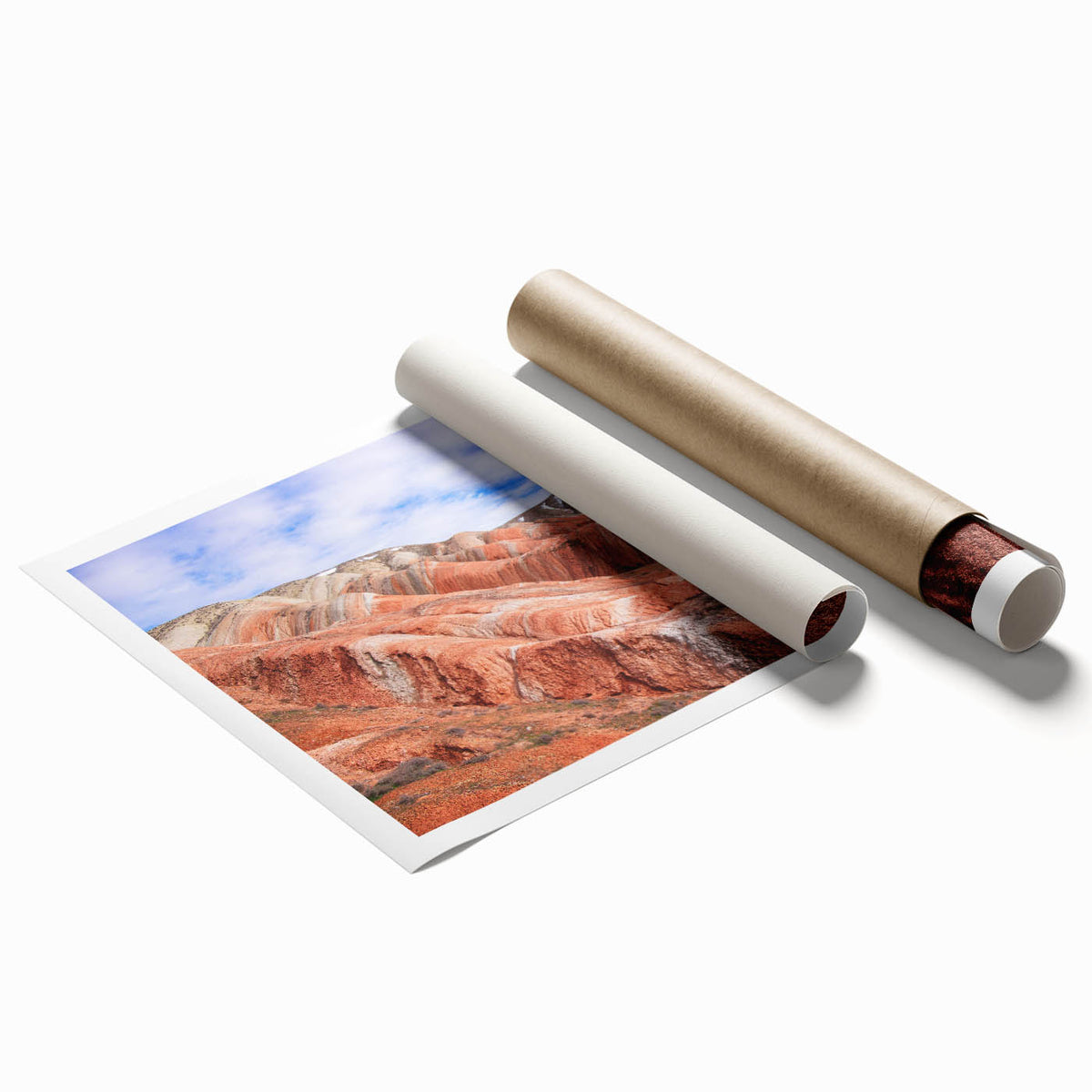 Extra large rolled print of a floral scene in muted earth tones, ideal for classy bathroom wall art.