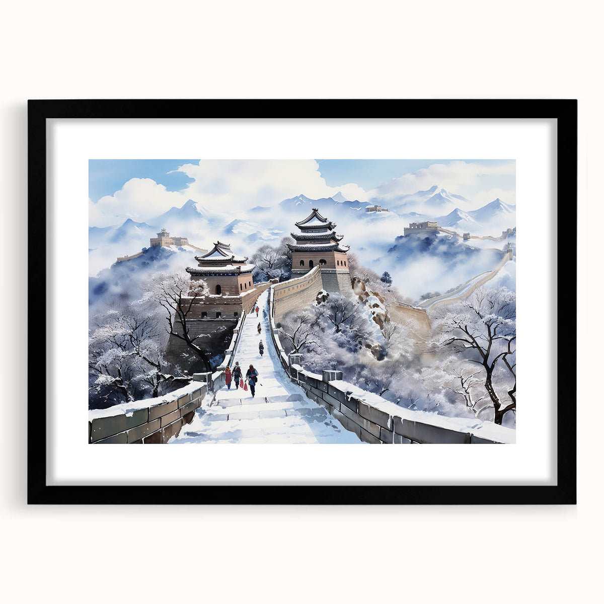 Extra large framed wall art depicting an abstract, colorful interpretation of the Great Wall of China.