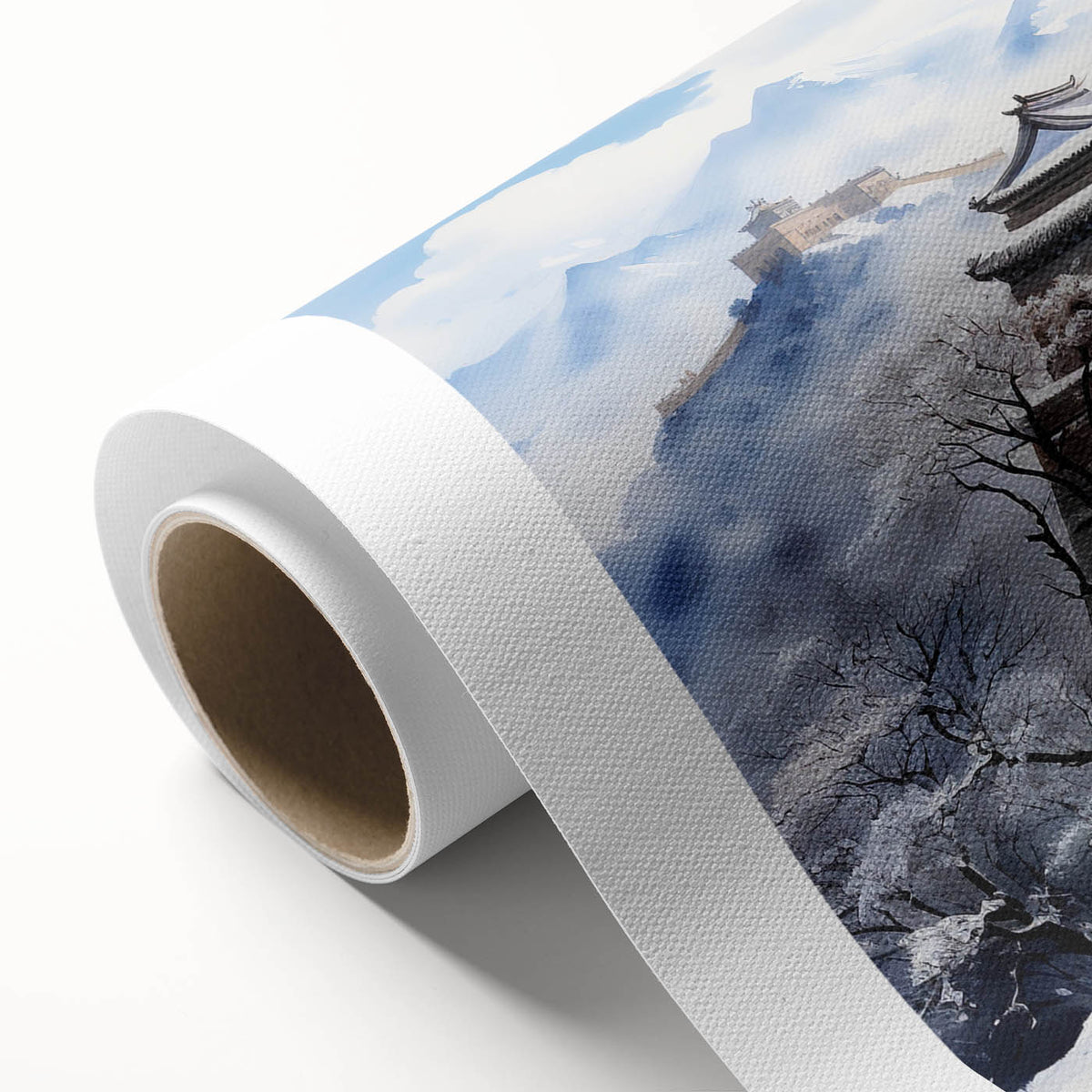 Art deco poster of the Great Wall of China in muted earth tones on rolled canvas, ideal for dining room decor.