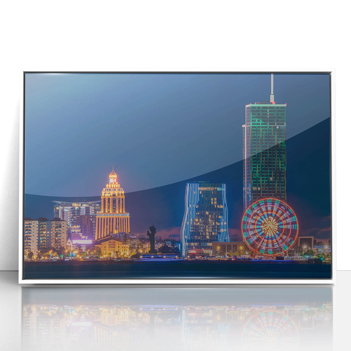 Art deco poster featuring a serene Georgian landscape in muted earth tones on a framed acrylic panel.