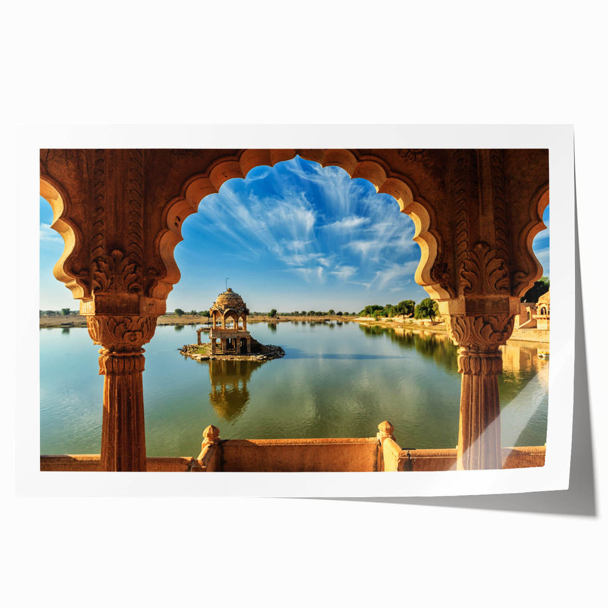 Extra large rolled print of an Indian scenery with vibrant floral designs, ideal for art wall dining room.