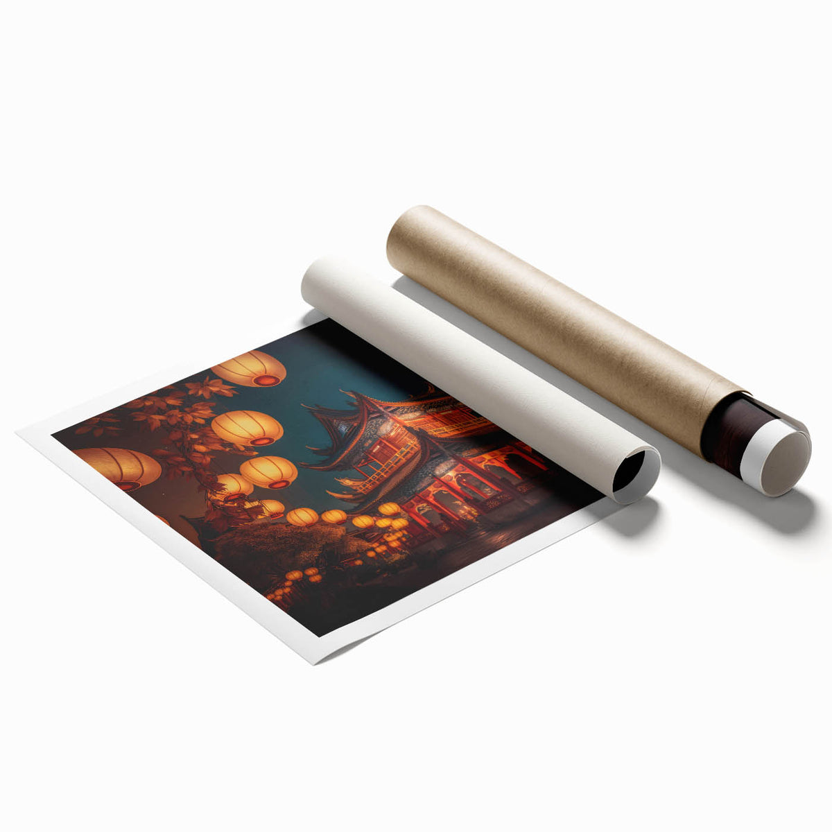 Extra large rolled print of a Kyoto scenery featuring cherry blossoms in pastel shades, suitable as classy bathroom wall art.