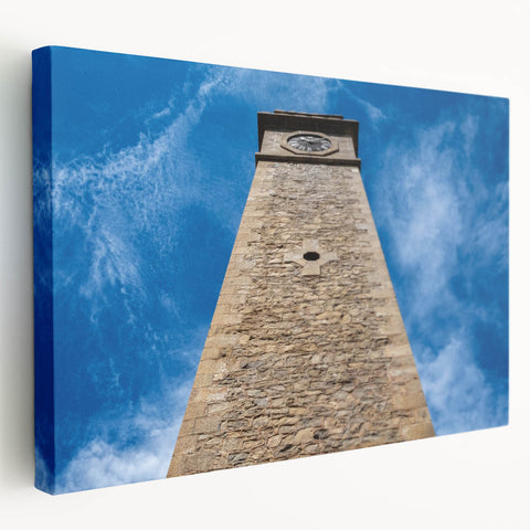 Large stretched canvas depicting a serene Sri Lankan landscape in soft green and blue tones, suitable for kitchen wall art.