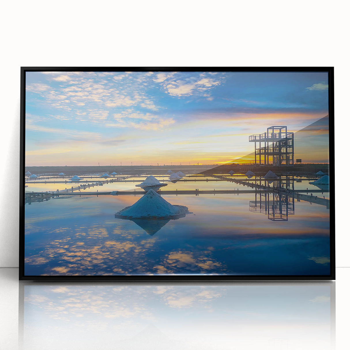 Large abstract wall art depicting a Taiwan scenery in muted earth tones on framed acrylic.