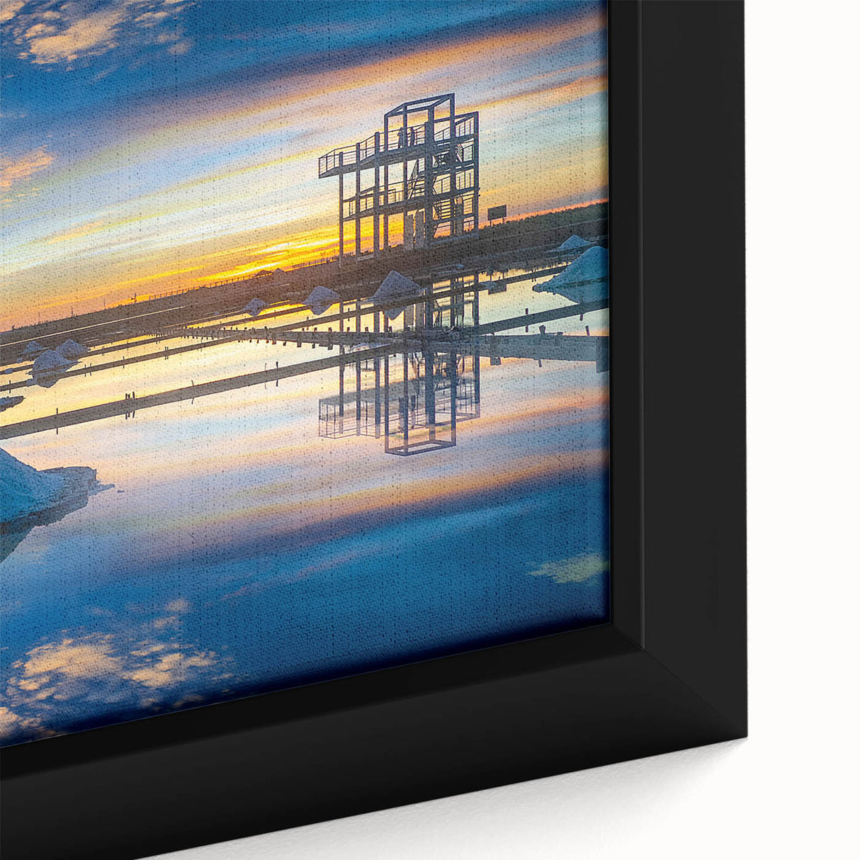 Extra large framed canvas featuring a textured, colorful Asian scenery, ideal for living room decor.