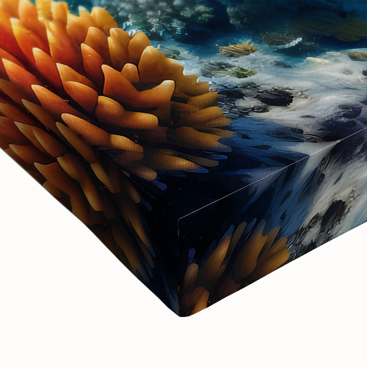 Black and white stretched canvas depicting the Great Barrier Reef, suitable for bedroom wall art.