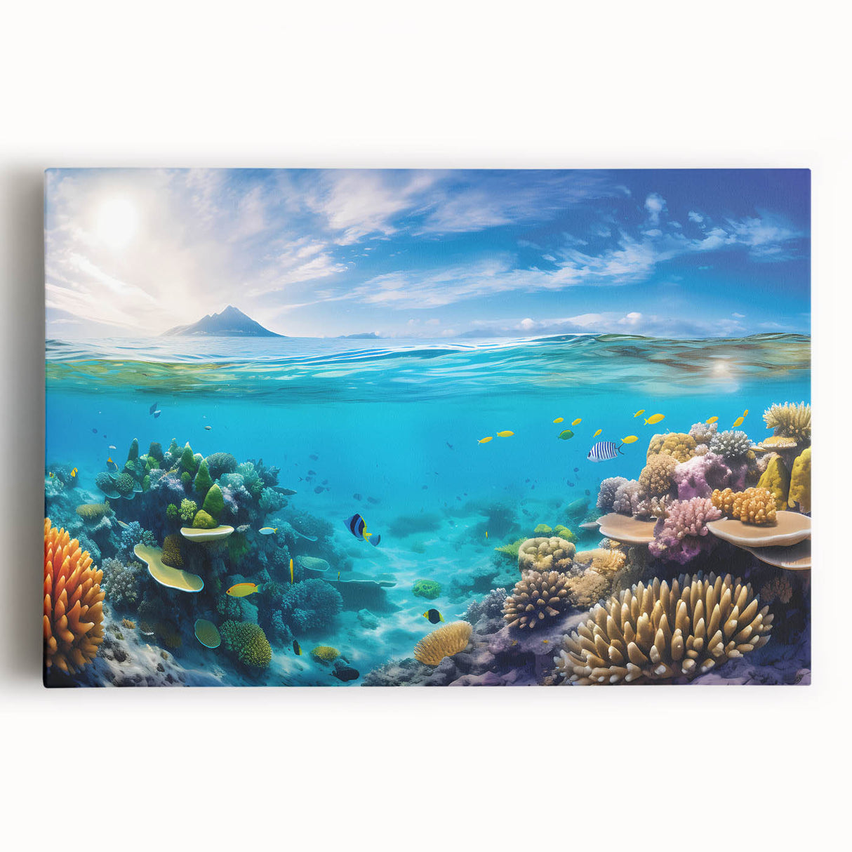 Black and white large canvas art of the Great Barrier Reef, ideal for kitchen wall art.