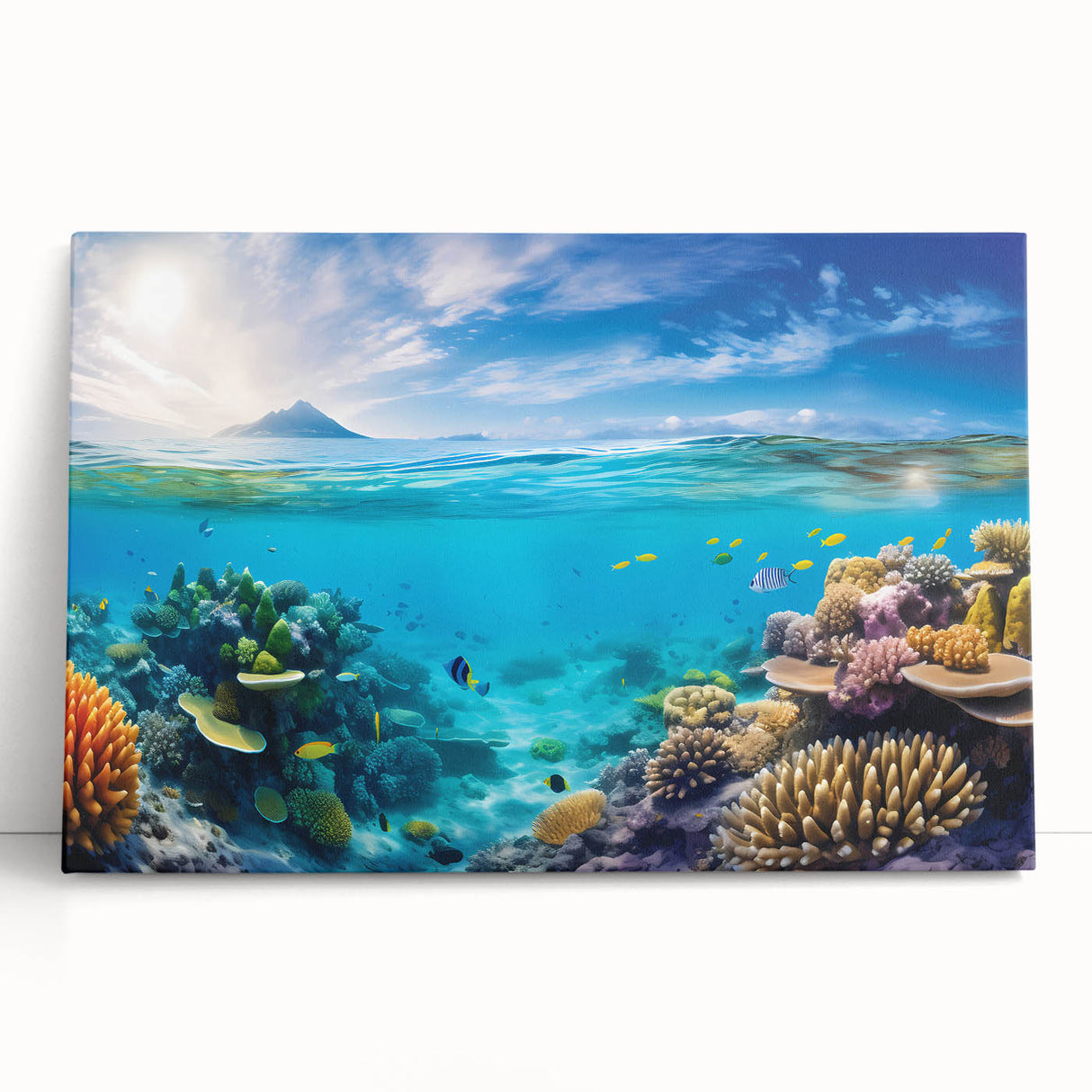 Black and white canvas print of the Great Barrier Reef, ideal for kitchen wall art or bedroom ambiance.