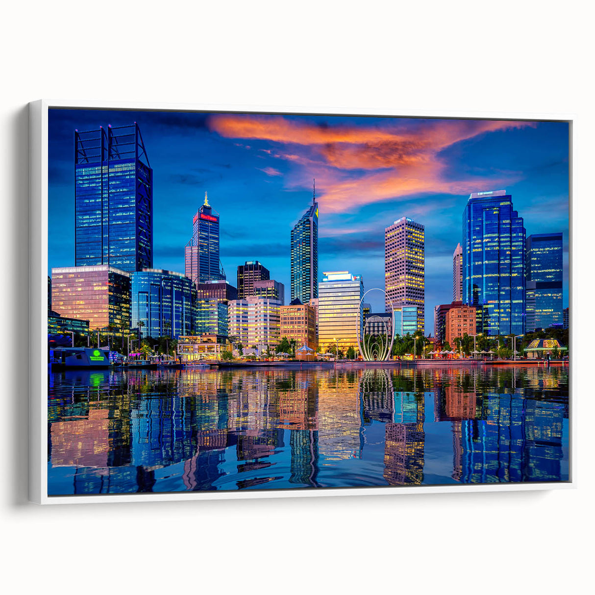 Framed canvas of a vintage-style Perth landscape in muted colors, ideal for bedroom wall decor.