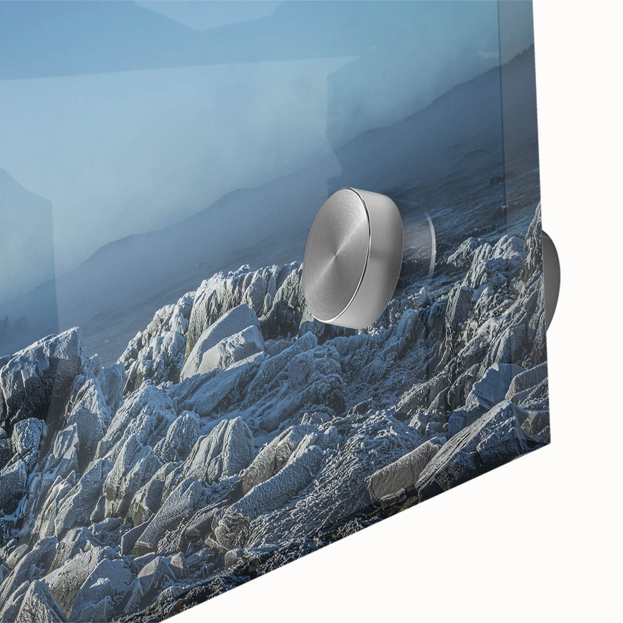 Large abstract wall art of New Brunswick scenery in muted earth tones on acrylic glass, suitable for dining room decor.