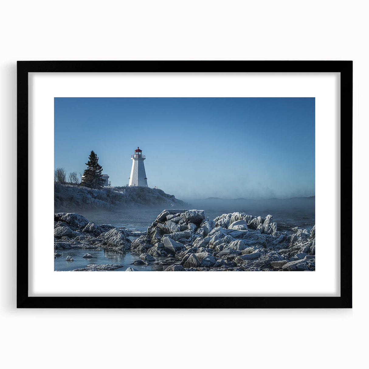 Extra large abstract art print of a colorful, textured Canadian landscape in a black frame, ideal for living room decor.