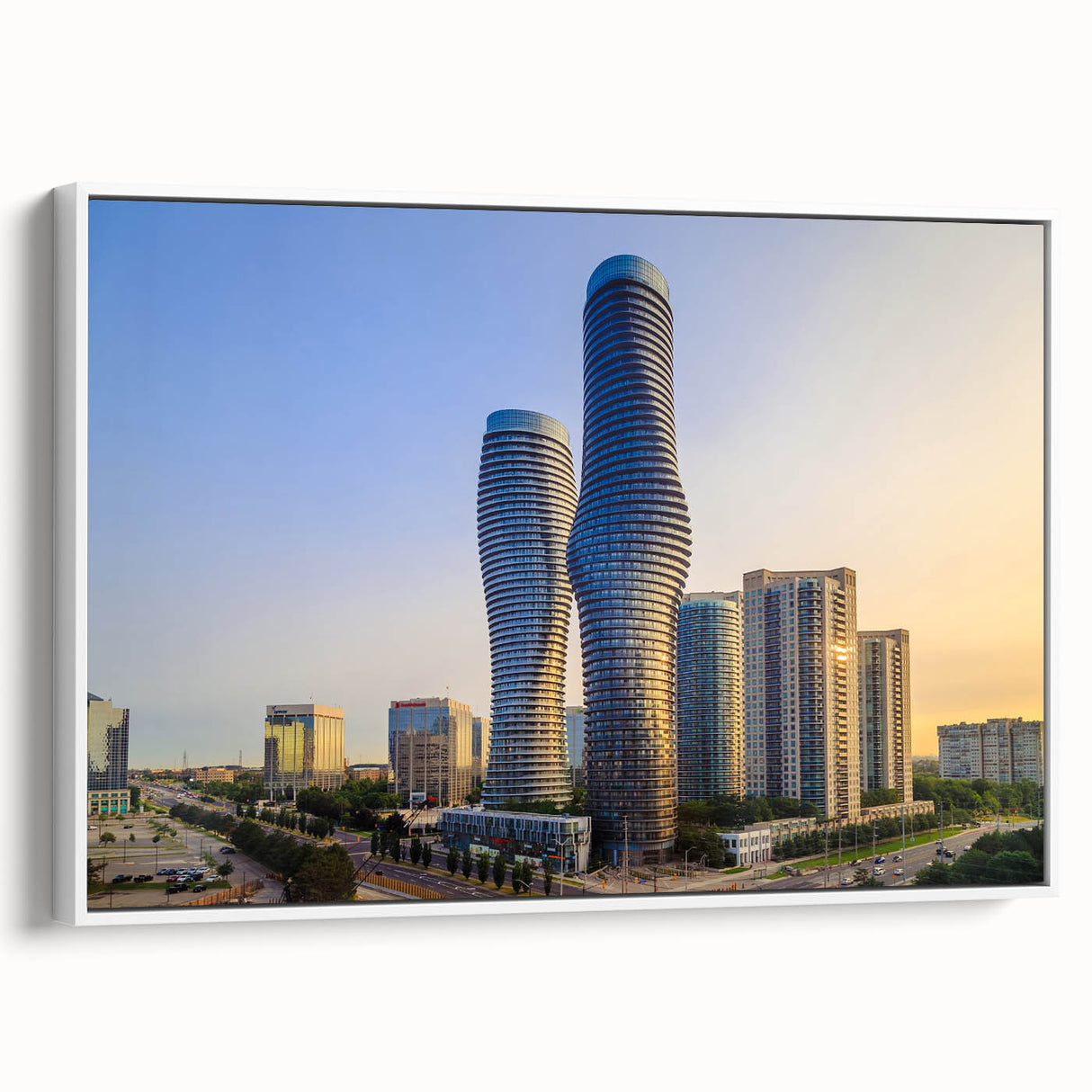 Vintage poster art of Ontario, Canada scenery on extra large framed canvas, featuring colorful art in black.