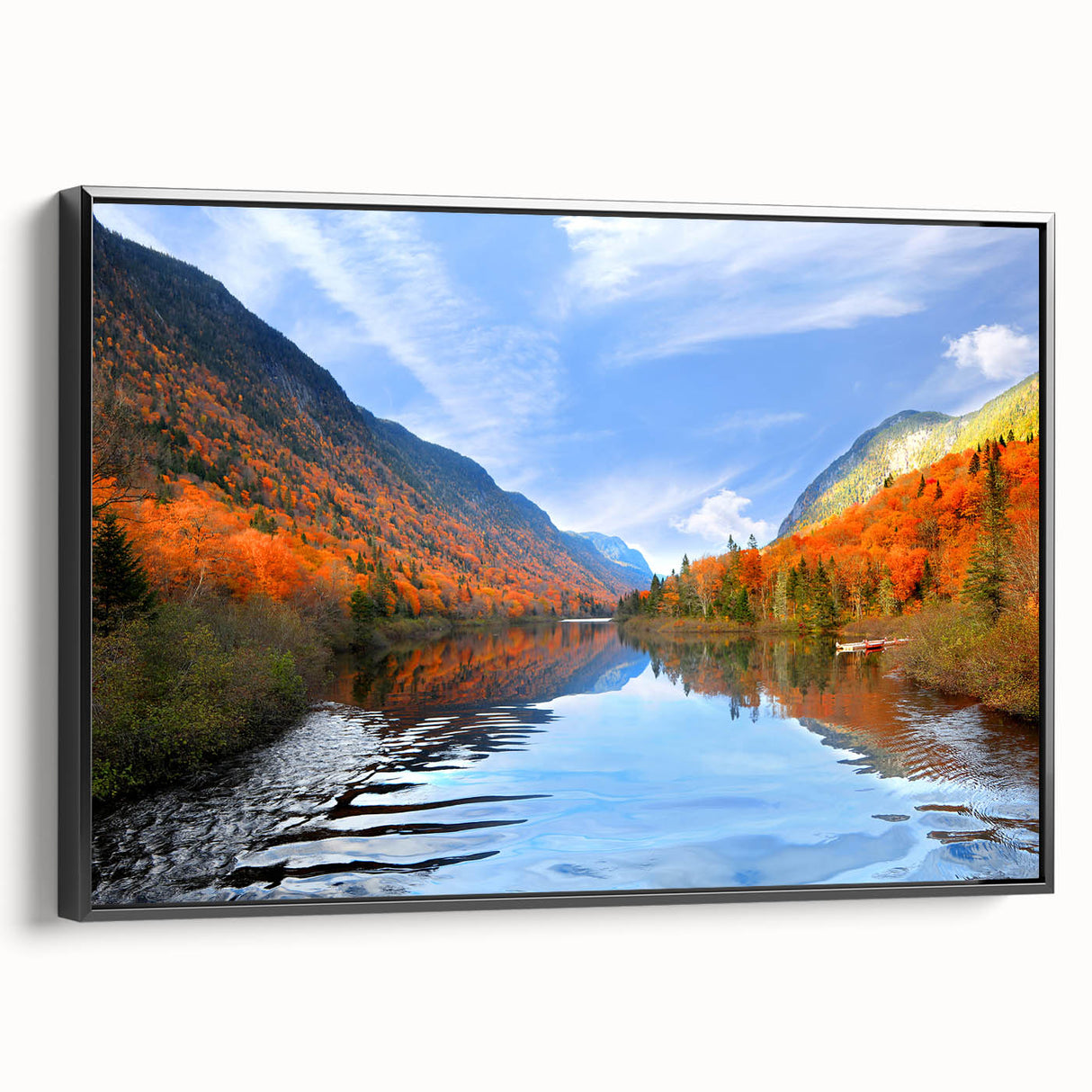 Black and white wall art featuring a vintage poster-style landscape of Quebec, Canada, on framed canvas.
