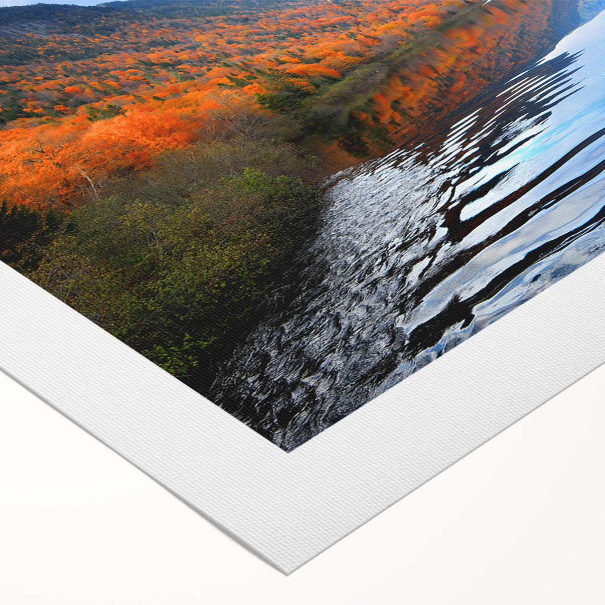 Art deco poster featuring a serene Quebec landscape in muted green and blue, printed on a rolled canvas.