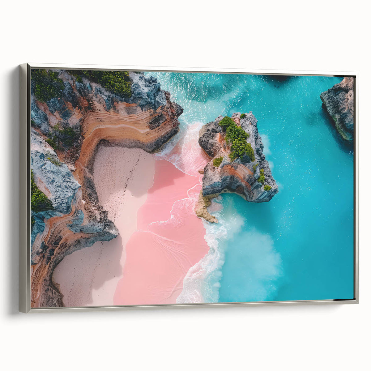 Framed canvas featuring a vintage-style Bermuda landscape in black and silver tones, ideal for bedroom wall art.