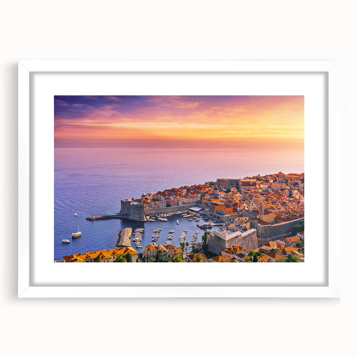 Textured abstract art print of a European Croatian landscape in muted earth tones on a framed white mat.