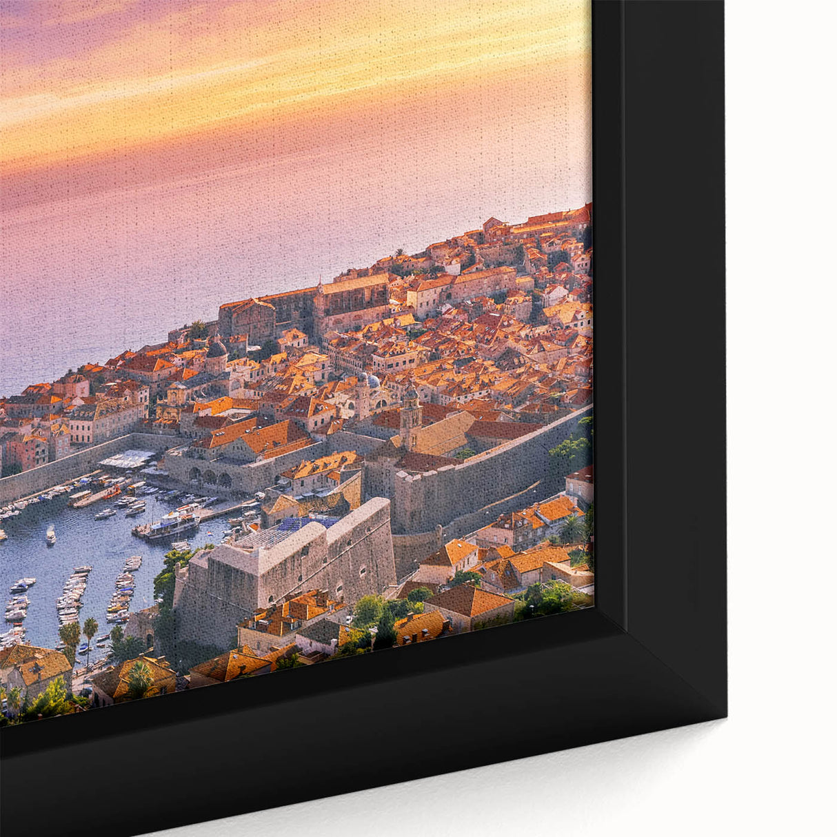 Extra large framed canvas featuring a textured depiction of a Croatian landscape in vibrant colors.