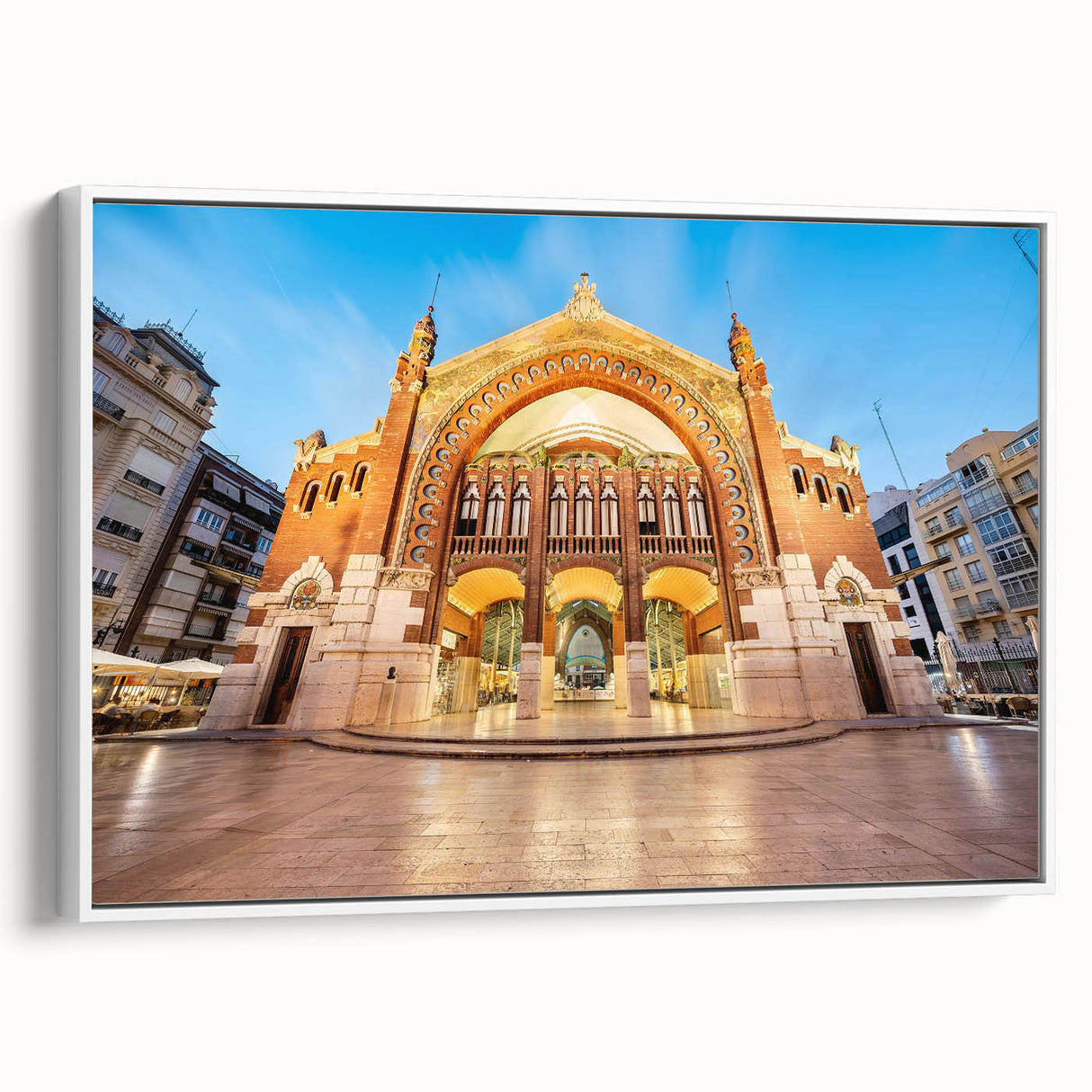 Vintage poster art of Valencia scenery in vibrant colors on extra large framed canvas, ideal for living room decor.