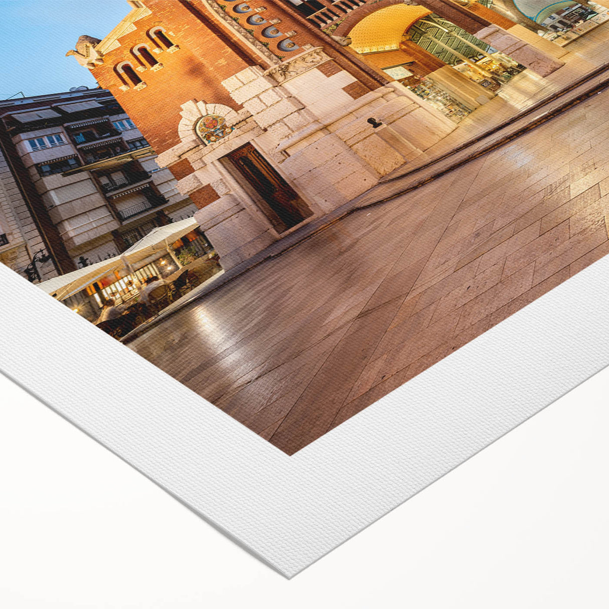 Art deco poster of Valencia scenery in muted earth tones on rolled canvas, suitable for dining room wall art.