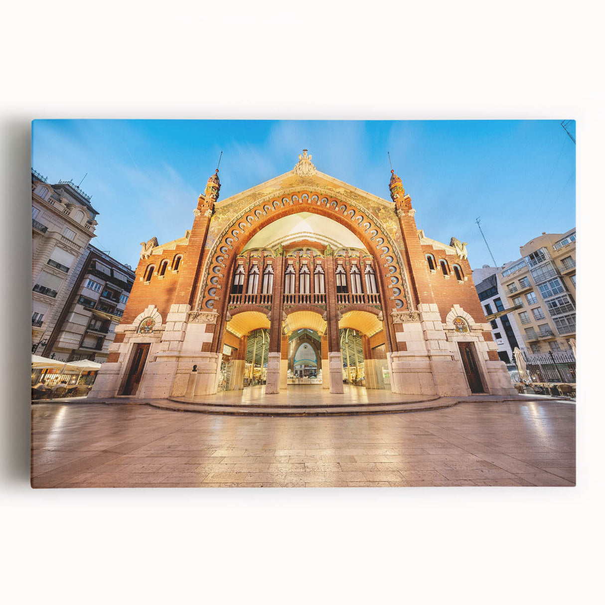 Black and white large art print of Valencia scenery on stretched canvas, ideal for kitchen wall art.