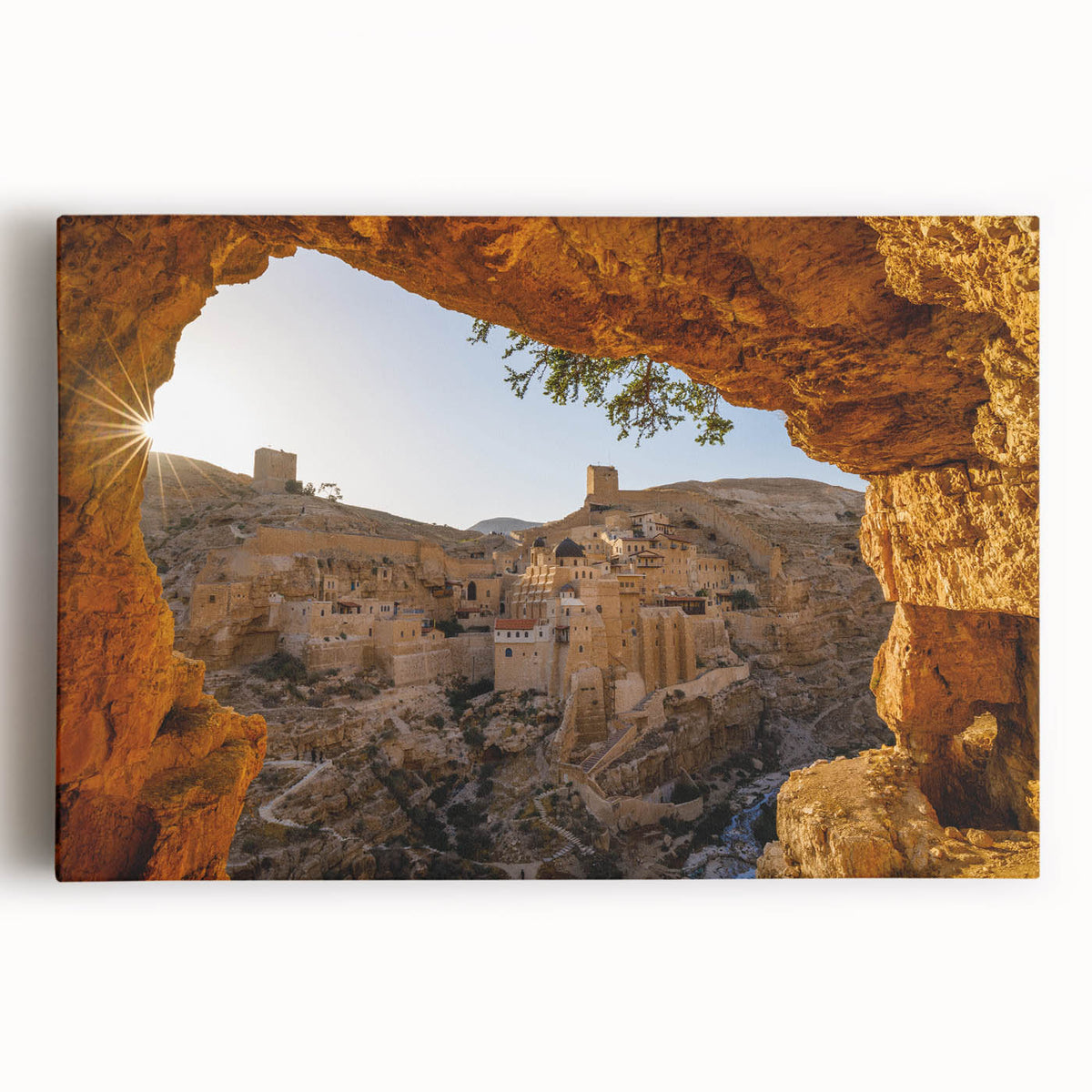 Black and white stretched canvas of Jerusalem skyline, ideal for kitchen wall art.