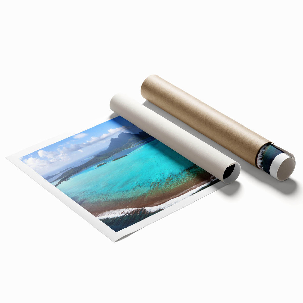 Extra large wall art depicting a serene Bora Bora landscape with lush floral elements in vibrant colors.