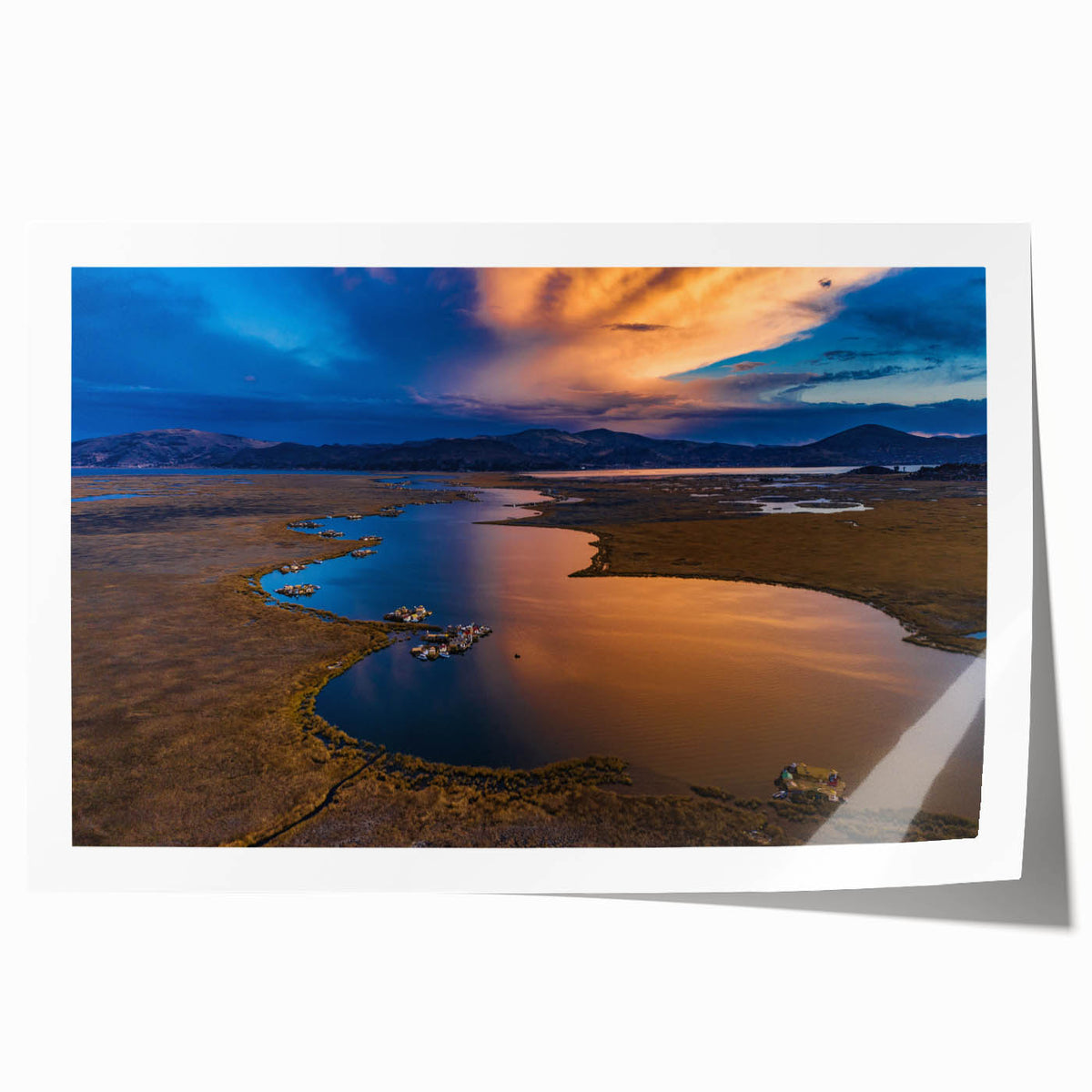Rolled print of a Peruvian landscape featuring muted earth tones, ideal for art wall dining room decor.